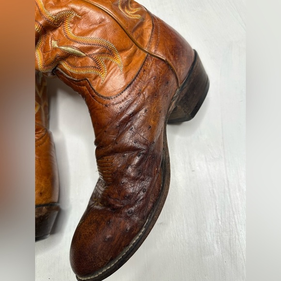 Tony Lama Vintage Ostrich Leather Western Boots Mens 9 D Brown USA - Picture 7 of 16